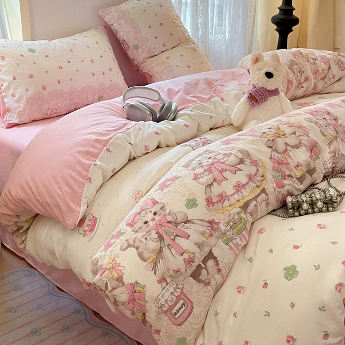 91家纺网 家纺一手货源 找家纺 雨帆家纺 2025新款水洗棉印花四件套 小公主