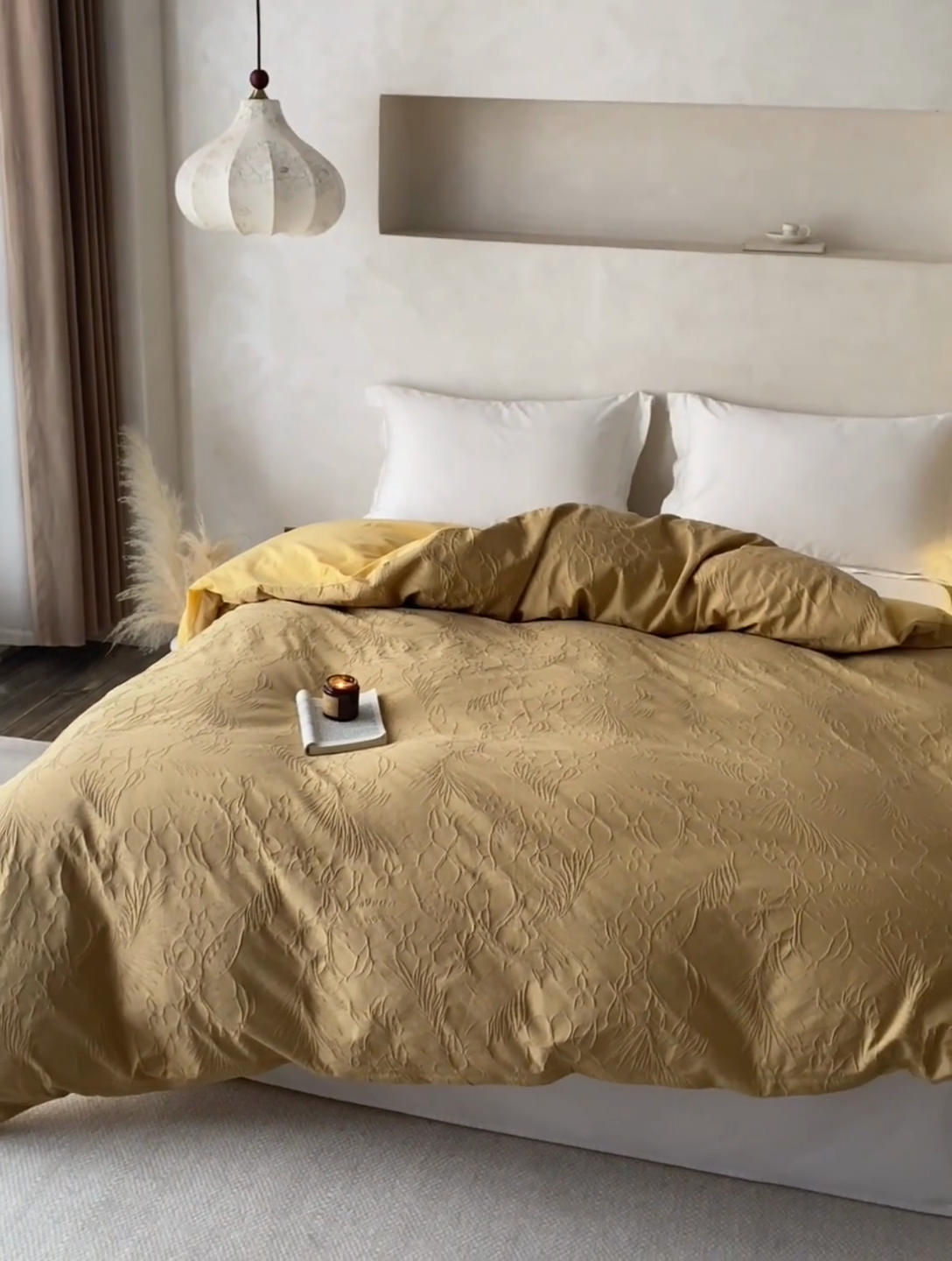 91家纺网 家纺一手货源 找家纺 2025春夏新品染色水洗大提花单品被套 小银勾-驼黄