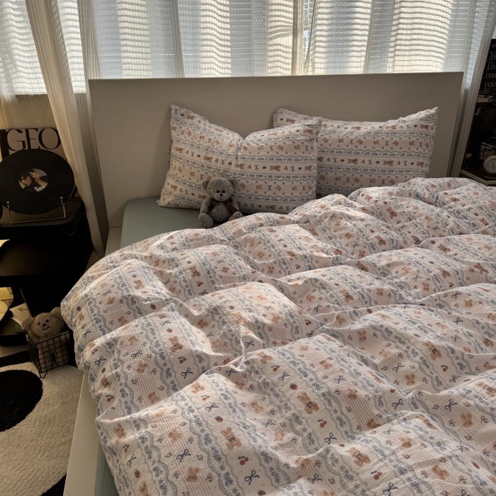 91家纺网 家纺一手货源 找家纺 奈颜 2025新款云感双层纱爆款裸睡四件套-实拍图 提供买家秀 法式庄园