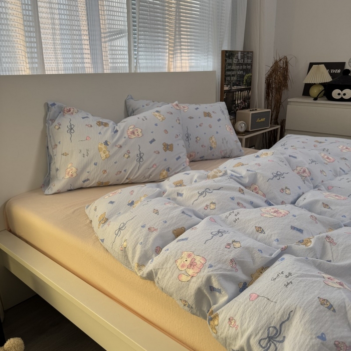 91家纺网 家纺一手货源 找家纺 奈颜 2025新款云感双层纱爆款裸睡四件套-实拍图 提供买家秀 动物派对