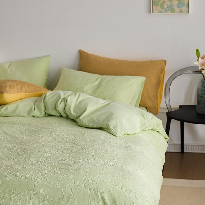 91家纺网 家纺一手货源 找家纺 2025春夏新品染色水洗大提花四件套 染黛-嫩绿