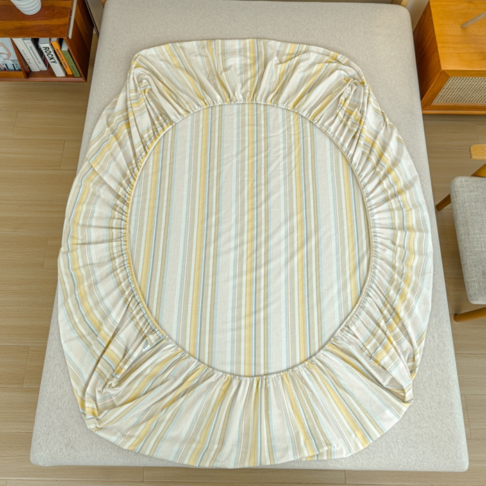 91家纺网 家纺一手货源 找家纺 2025新款简约款色织水洗棉单品床笠 沐妍黄