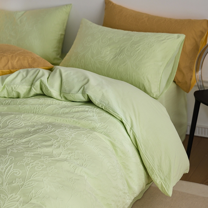 91家纺网 家纺一手货源 找家纺 2025春夏新品染色水洗大提花四件套 染黛-嫩绿