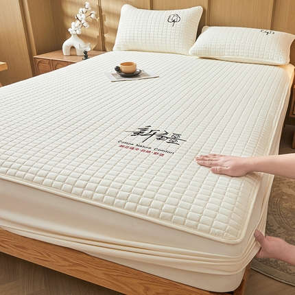 91家纺网 家纺一手货源 找家纺 居眠 2025新款A类新疆棉花刺绣床笠 棉花米白