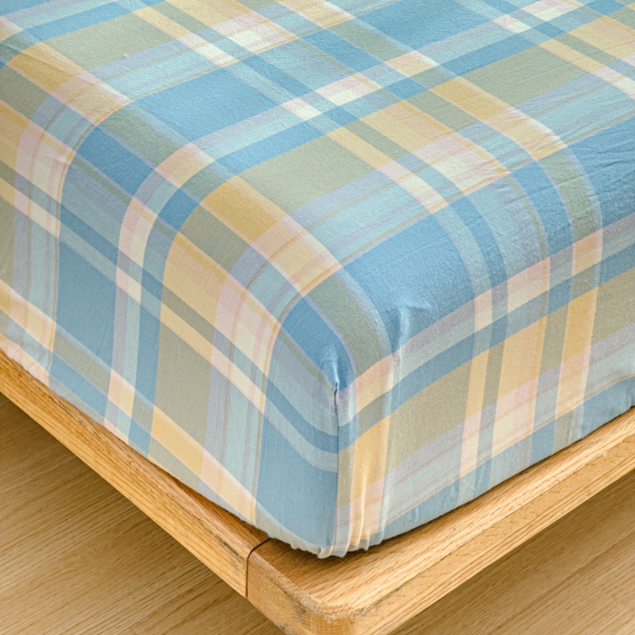 91家纺网 家纺一手货源 找家纺 2025新款简约款色织水洗棉单品床笠 昭华蓝