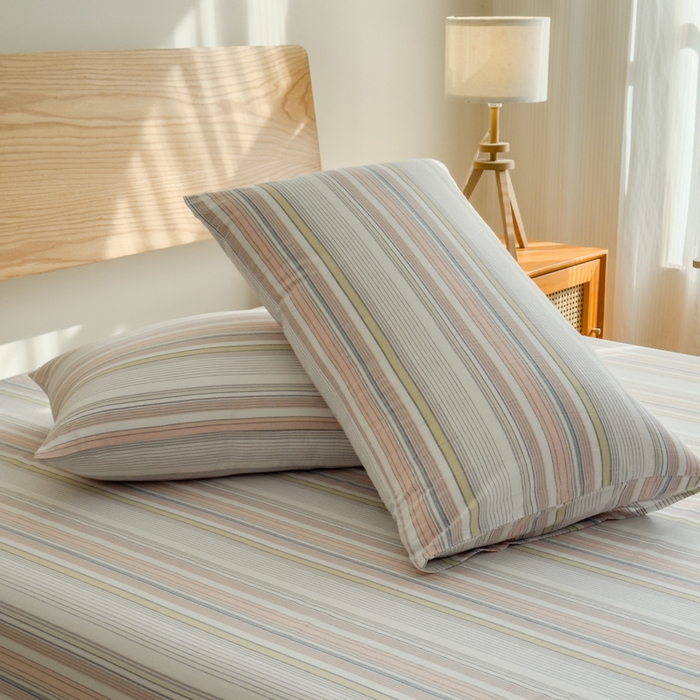 91家纺网 家纺一手货源 找家纺 2025新款简约款色织水洗棉单品床单 沐妍粉