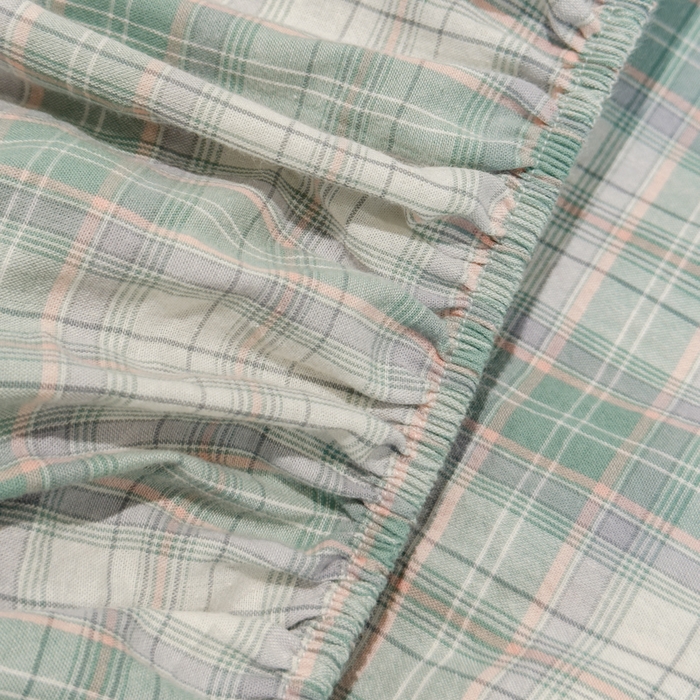 91家纺网 家纺一手货源 找家纺 2025新款简约款色织水洗棉单品床笠 可可绿