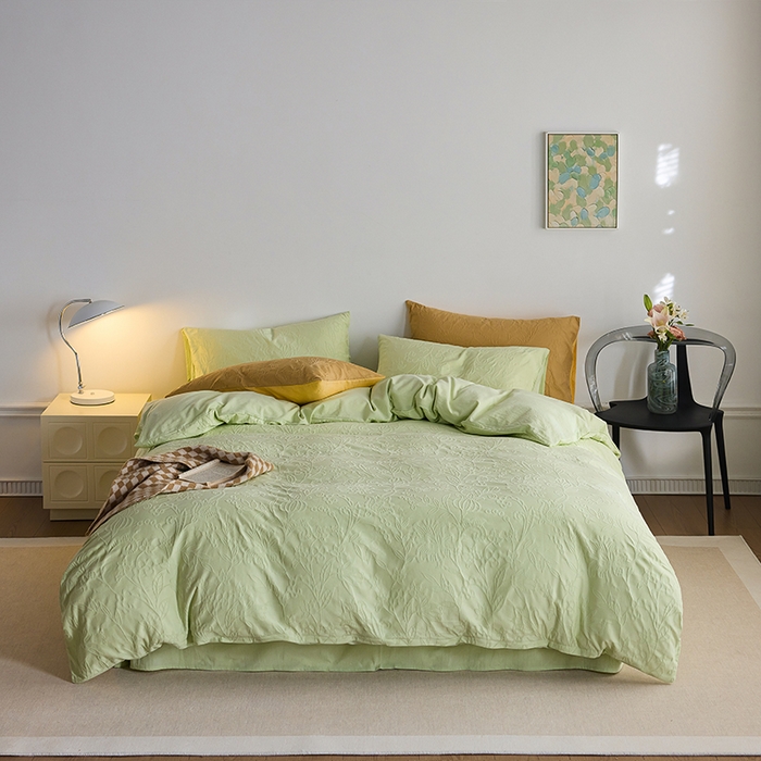 91家纺网 家纺一手货源 找家纺 2025春夏新品染色水洗大提花四件套 染黛-嫩绿