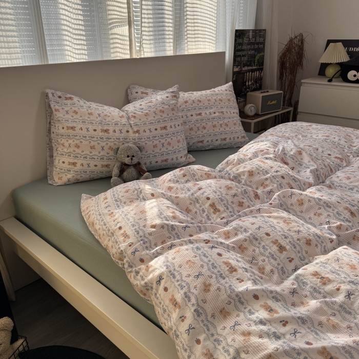 91家纺网 家纺一手货源 找家纺 奈颜 2025新款云感双层纱爆款裸睡四件套-实拍图 提供买家秀 法式庄园