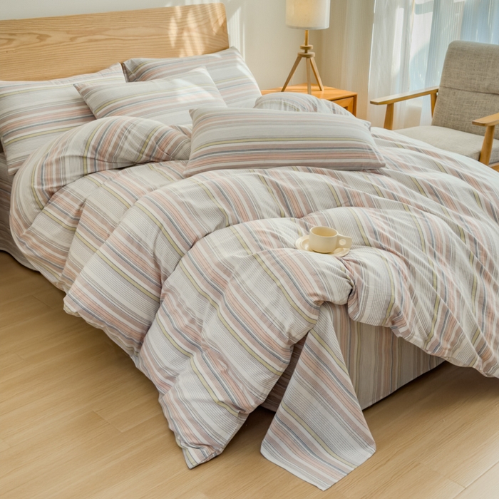 91家纺网 家纺一手货源 找家纺 2025新款简约款色织水洗棉单品被套 沐妍粉