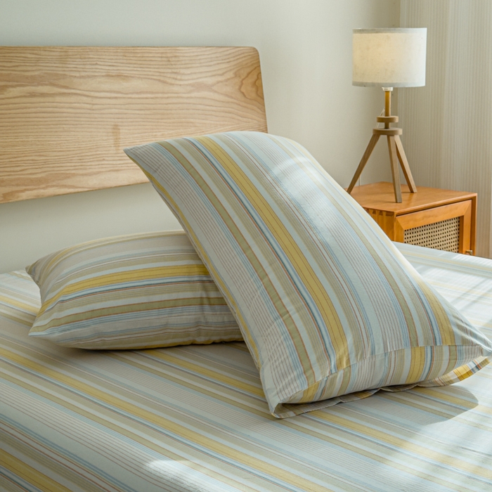 91家纺网 家纺一手货源 找家纺 2025新款简约款色织水洗棉单品床单 沐妍黄