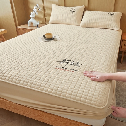 居眠 2025新款A类新疆棉花刺绣床笠 棉花卡其