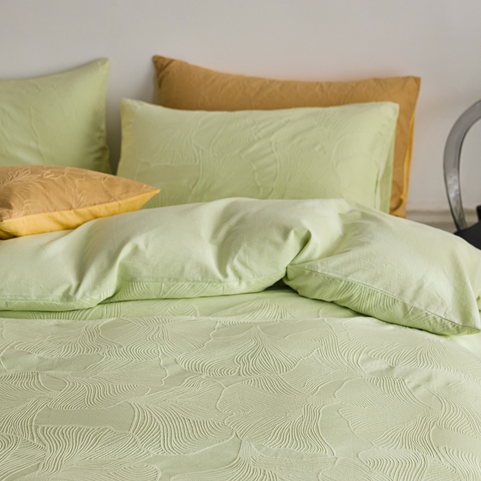 91家纺网 家纺一手货源 找家纺 2025春夏新品染色水洗大提花四件套 叶语-嫩绿