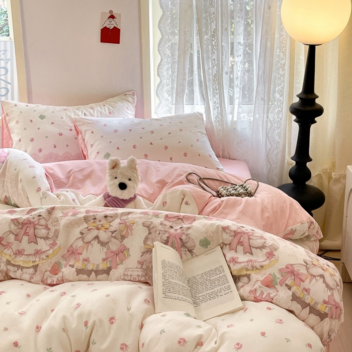 91家纺网 家纺一手货源 找家纺 雨帆家纺 2025新款水洗棉印花四件套 小公主