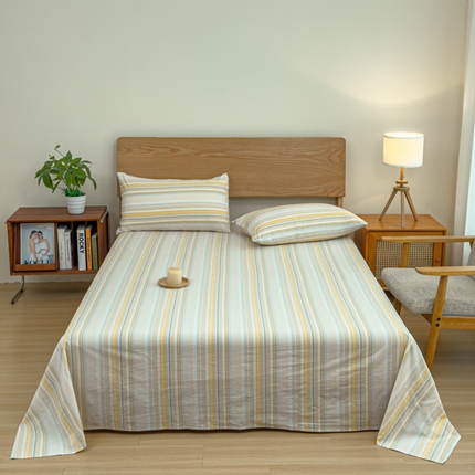 91家纺网 家纺一手货源 找家纺 2025新款简约款色织水洗棉单品床单 沐妍黄