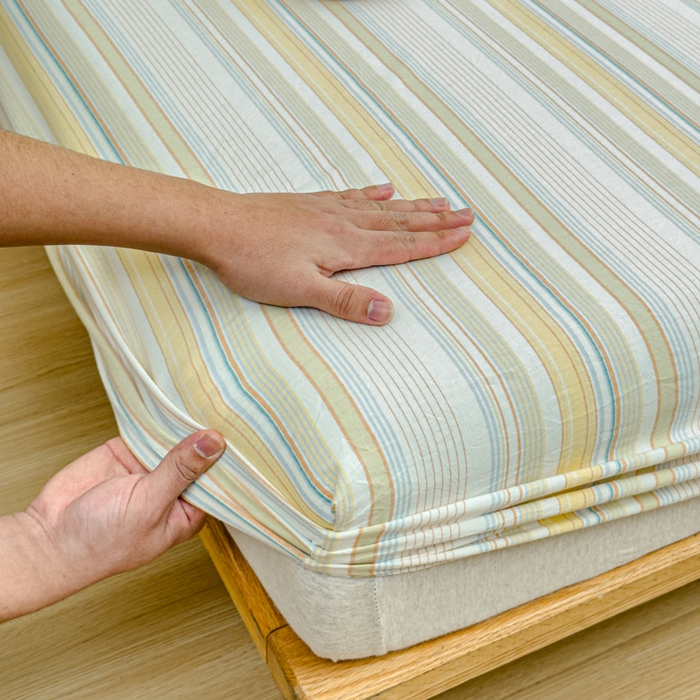 91家纺网 家纺一手货源 找家纺 2025新款简约款色织水洗棉单品床笠 沐妍黄