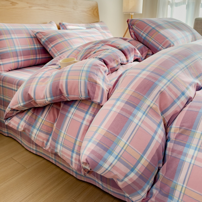 91家纺网 家纺一手货源 找家纺 2025新款简约款色织水洗棉单品被套 昭华粉