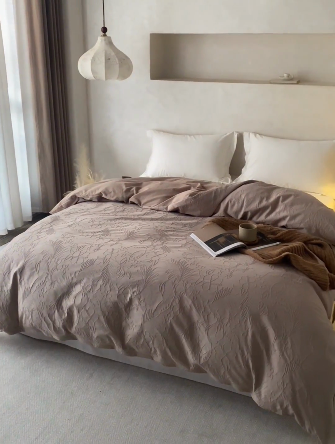 91家纺网 家纺一手货源 找家纺 2025春夏新品染色水洗大提花单品被套 小银勾-卡其