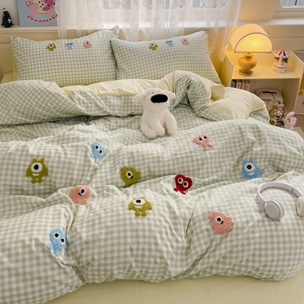 91家纺网 家纺一手货源 找家纺 （总）梦之岛 2025新款多巴胺ins云朵棉小怪兽可爱毛巾绣四件套