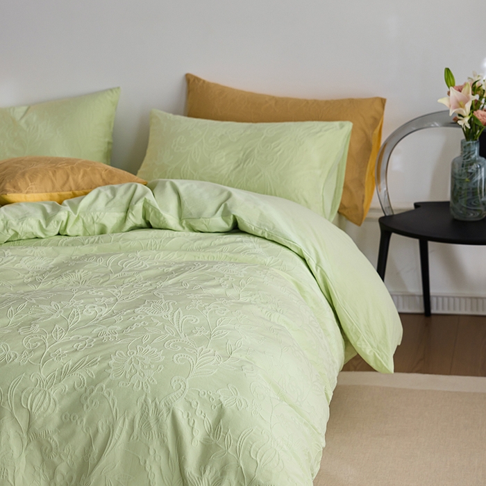 91家纺网 家纺一手货源 找家纺 2025春夏新品染色水洗大提花四件套 染黛-嫩绿