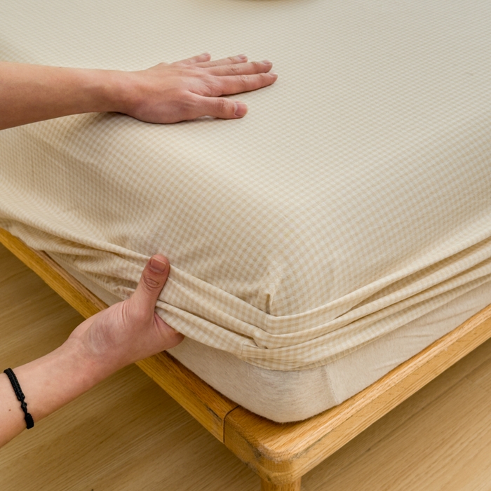 91家纺网 家纺一手货源 找家纺 2025新款简约款色织水洗棉单品床笠 糖果卡其