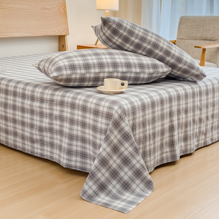 91家纺网 家纺一手货源 找家纺 2025新款简约款色织水洗棉单品床单 可可灰