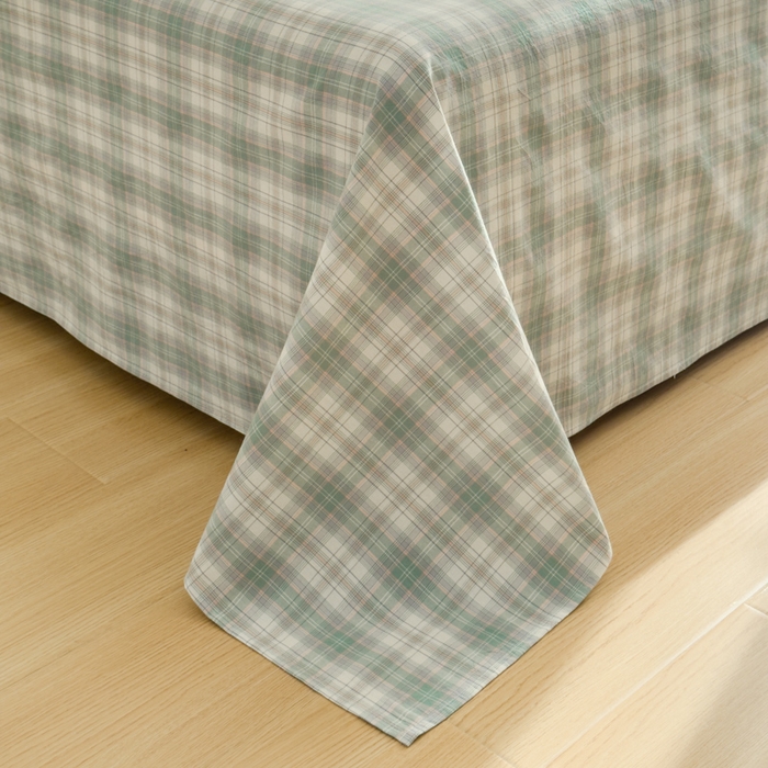 91家纺网 家纺一手货源 找家纺 2025新款简约款色织水洗棉单品床单 可可绿