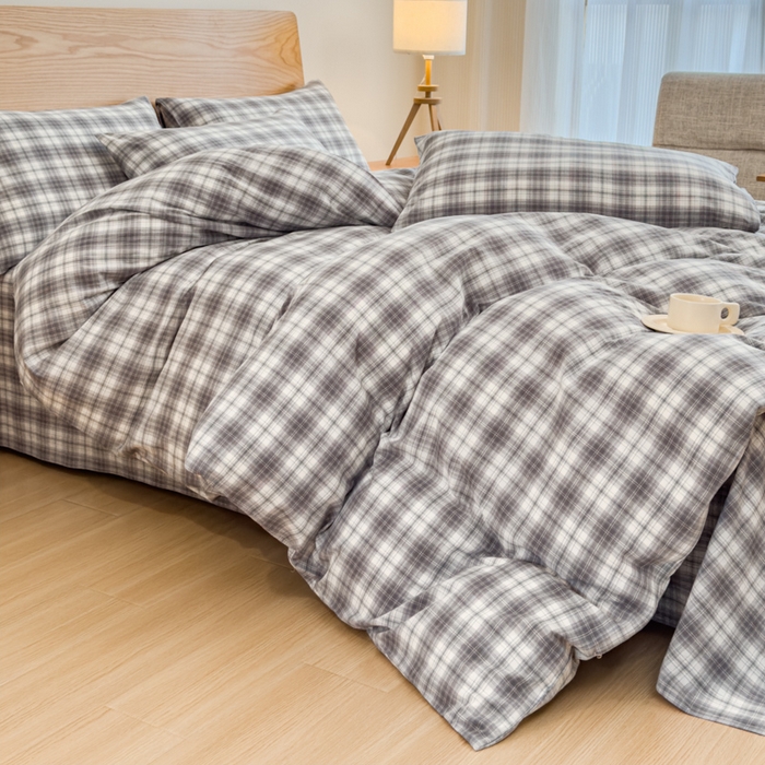 91家纺网 家纺一手货源 找家纺 2025新款简约款色织水洗棉单品被套 可可灰