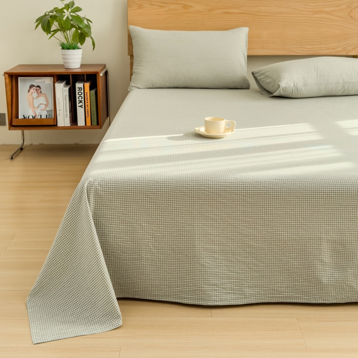 91家纺网 家纺一手货源 找家纺 2025新款简约款色织水洗棉单品床单 糖果绿