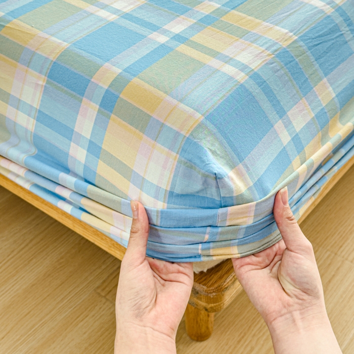 91家纺网 家纺一手货源 找家纺 2025新款简约款色织水洗棉单品床笠 昭华蓝