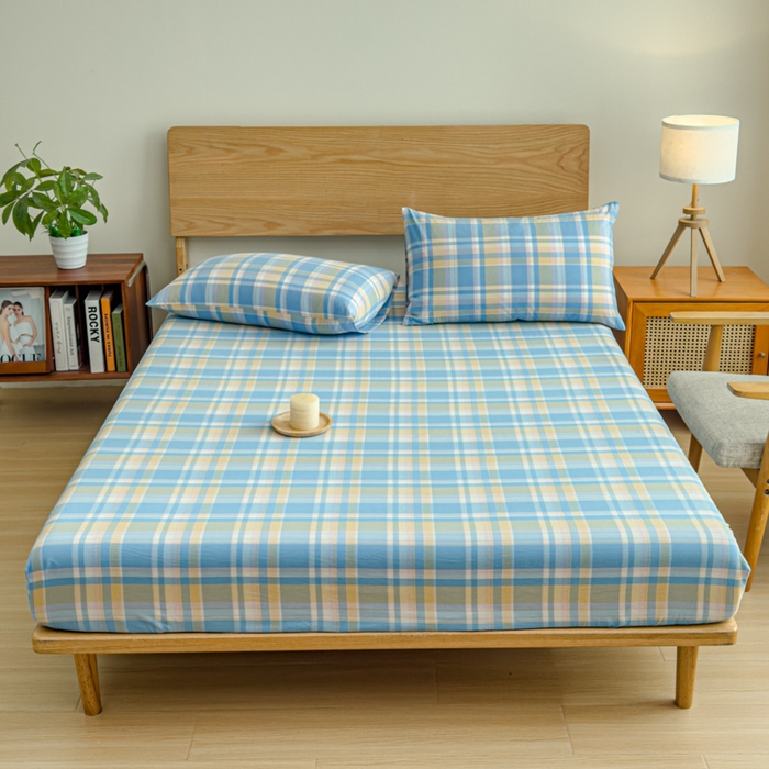 91家纺网 家纺一手货源 找家纺 2025新款简约款色织水洗棉单品床笠 昭华蓝