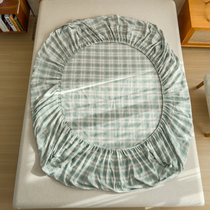 91家纺网 家纺一手货源 找家纺 2025新款简约款色织水洗棉单品床笠 可可绿