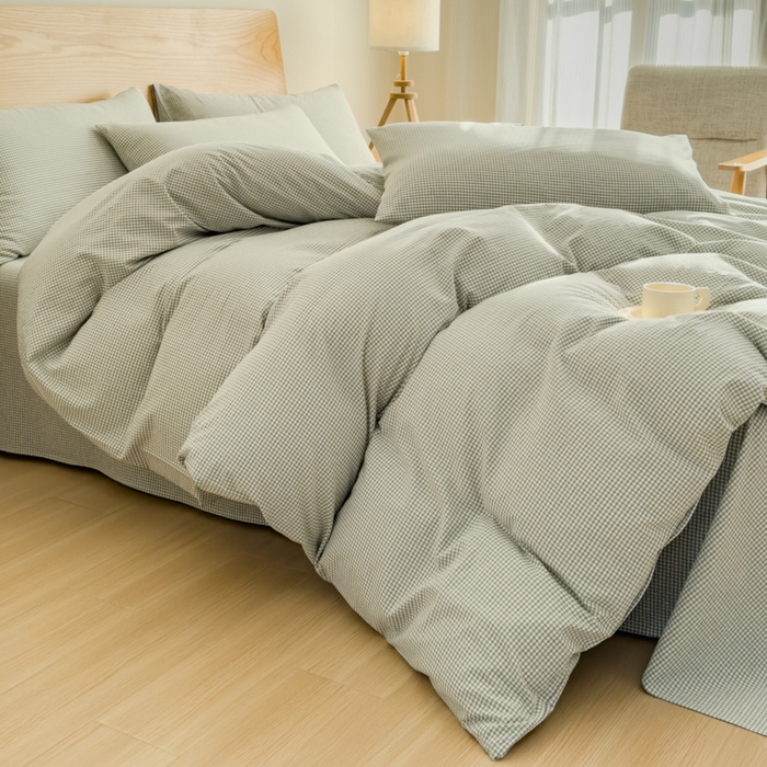 91家纺网 家纺一手货源 找家纺 2025新款简约款色织水洗棉单品被套 糖果绿