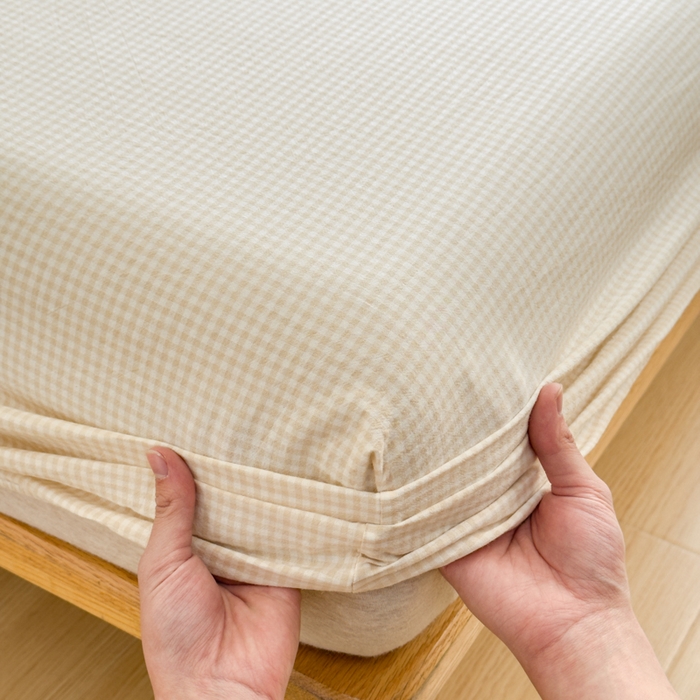 91家纺网 家纺一手货源 找家纺 2025新款简约款色织水洗棉单品床笠 糖果卡其