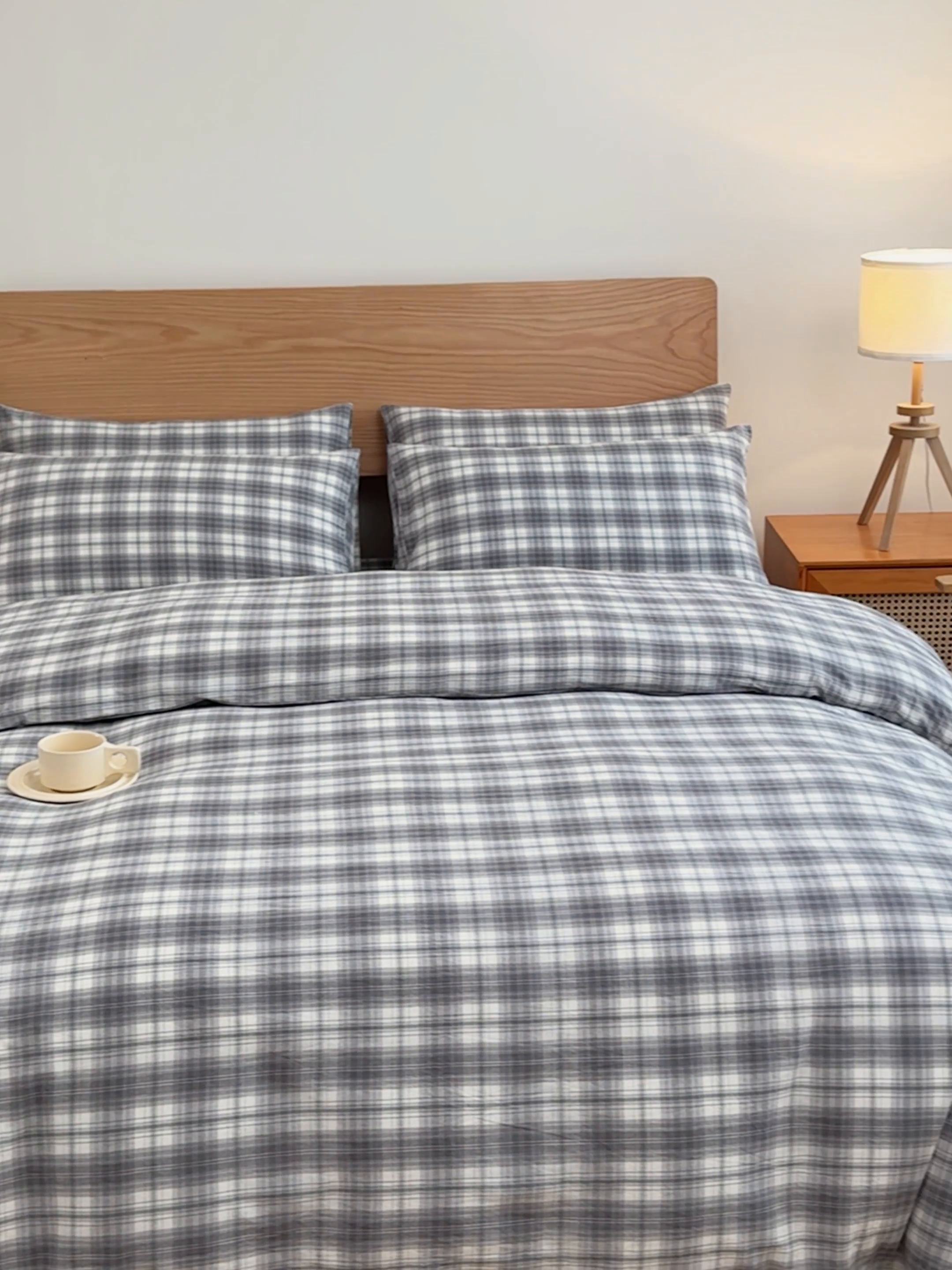 91家纺网 家纺一手货源 找家纺 2025新款简约款色织水洗棉单品被套 可可灰