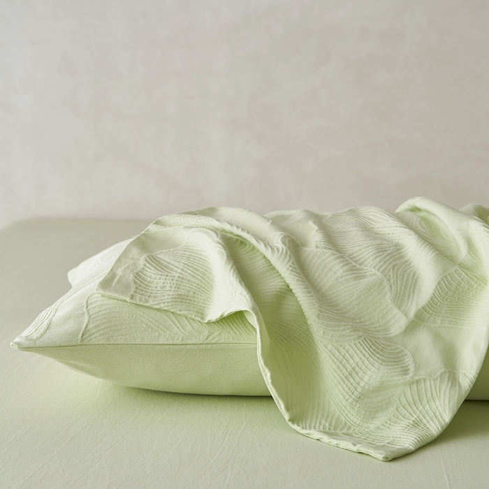 91家纺网 家纺一手货源 找家纺 2025春夏新品染色水洗大提花单品枕套 叶语-嫩绿