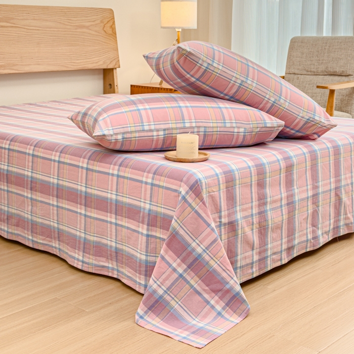 91家纺网 家纺一手货源 找家纺 2025新款简约款色织水洗棉单品枕套 昭华粉