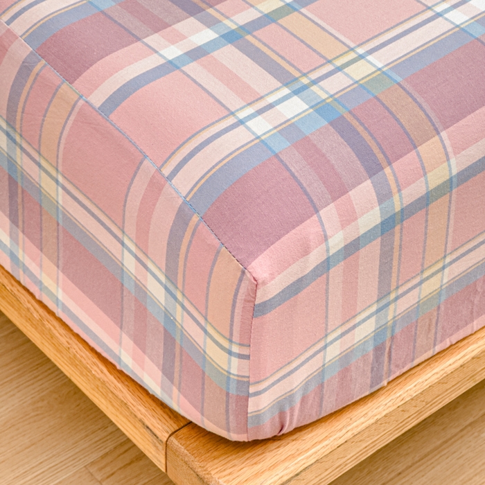 91家纺网 家纺一手货源 找家纺 2025新款简约款色织水洗棉单品床笠 昭华粉