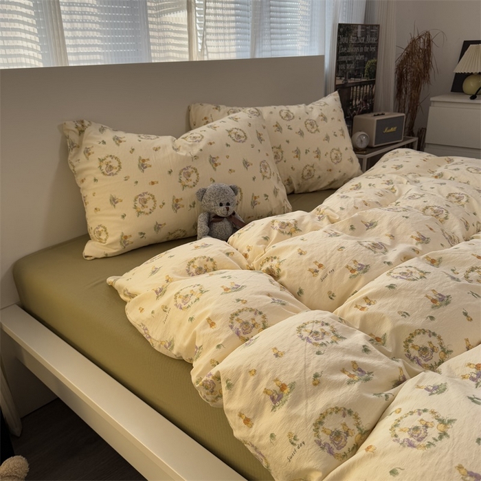 91家纺网 家纺一手货源 找家纺 奈颜 2025新款云感双层纱爆款裸睡四件套-实拍图 提供买家秀 多多兔