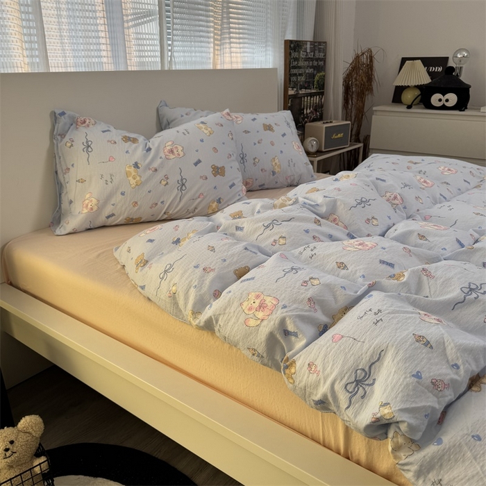 91家纺网 家纺一手货源 找家纺 奈颜 2025新款云感双层纱爆款裸睡四件套-实拍图 提供买家秀 动物派对