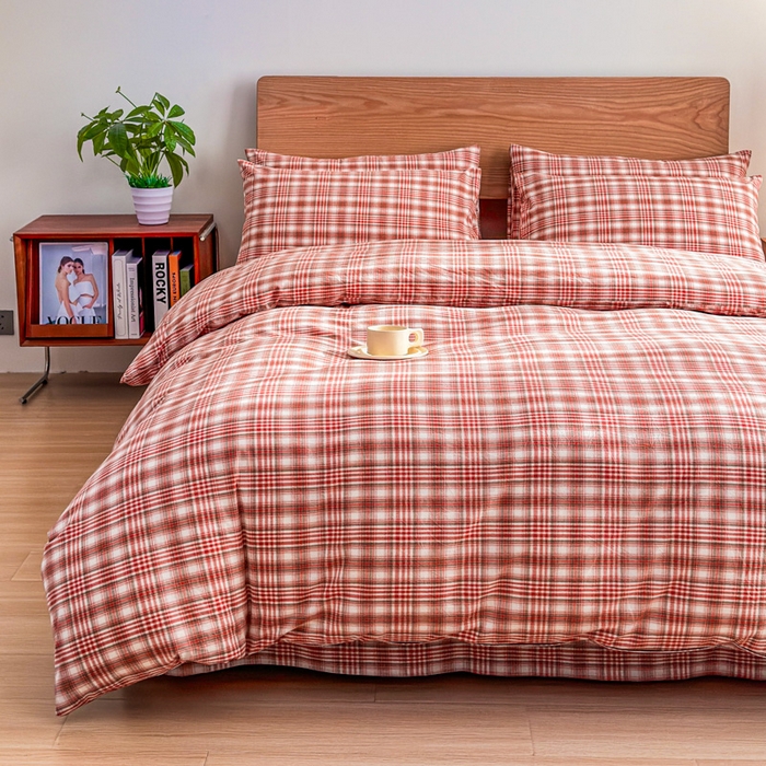 91家纺网 家纺一手货源 找家纺 2025新款简约款色织水洗棉单品被套 可可粉