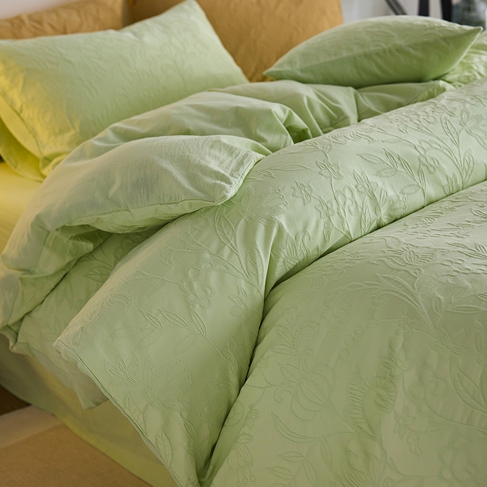 91家纺网 家纺一手货源 找家纺 2025春夏新品染色水洗大提花四件套 染黛-嫩绿