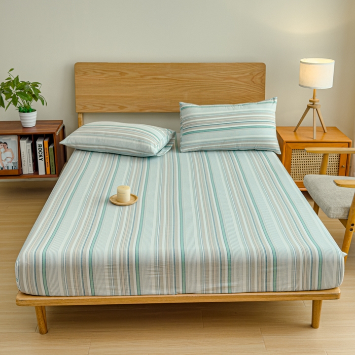 91家纺网 家纺一手货源 找家纺 2025新款简约款色织水洗棉单品床笠 沐妍绿