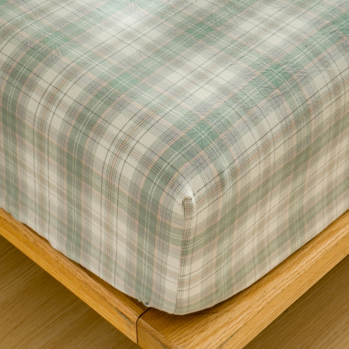 91家纺网 家纺一手货源 找家纺 2025新款简约款色织水洗棉单品床笠 可可绿