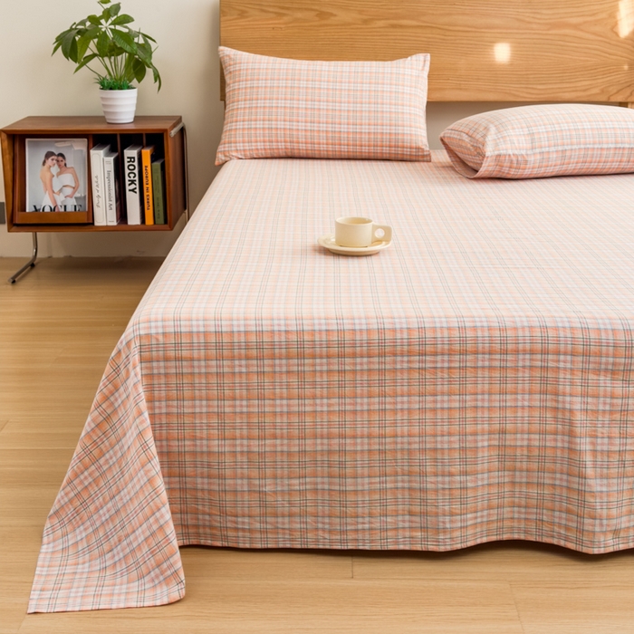 91家纺网 家纺一手货源 找家纺 2025新款简约款色织水洗棉单品床单 可可桔