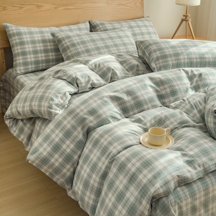 91家纺网 家纺一手货源 找家纺 2025新款简约款色织水洗棉单品被套 可可绿