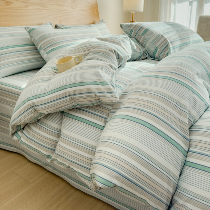 91家纺网 家纺一手货源 找家纺 2025新款简约款色织水洗棉单品被套 沐妍绿