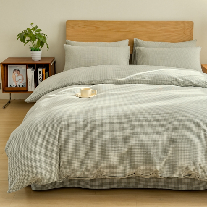 91家纺网 家纺一手货源 找家纺 2025新款简约款色织水洗棉单品被套 糖果绿