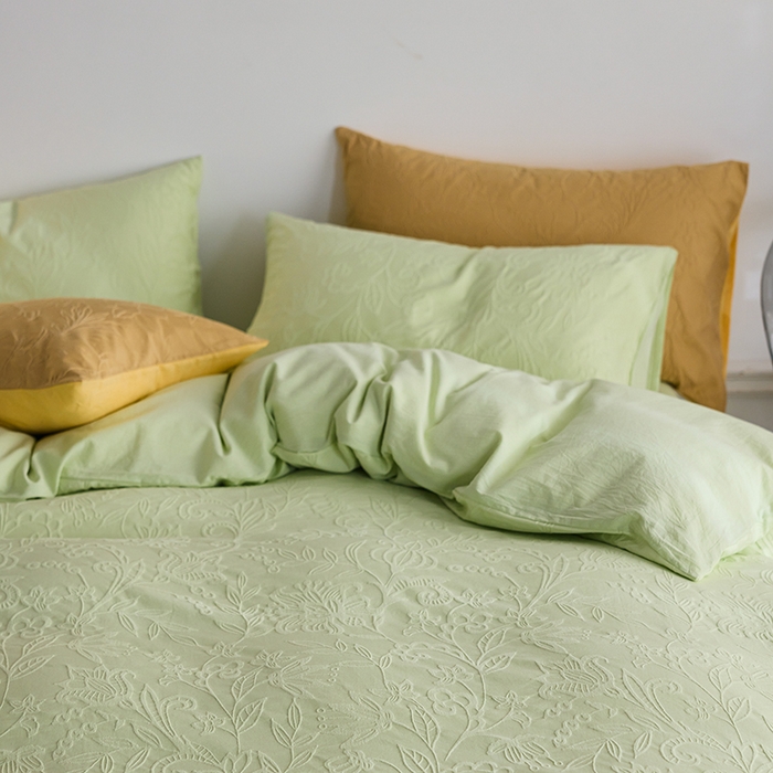 91家纺网 家纺一手货源 找家纺 2025春夏新品染色水洗大提花四件套 染黛-嫩绿