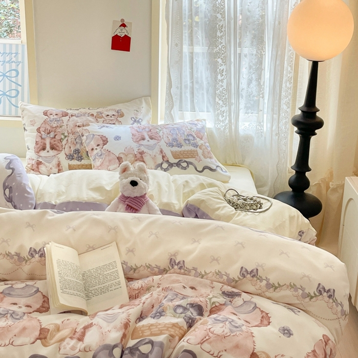 91家纺网 家纺一手货源 找家纺 雨帆家纺 2025新款水洗棉印花四件套 绅士狗